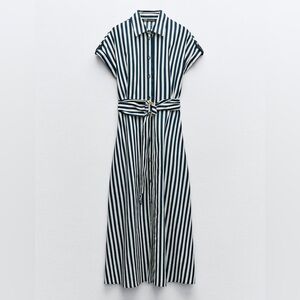 NWT, Zara Striped Linen Maxi Dress - Navy, XS